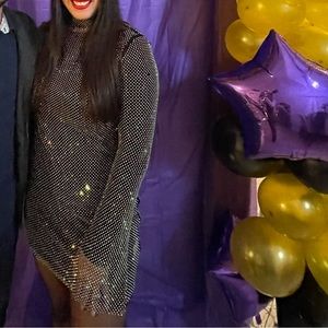 Rhinestone affair mini dress - black